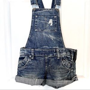 Fishbone denim short overalls